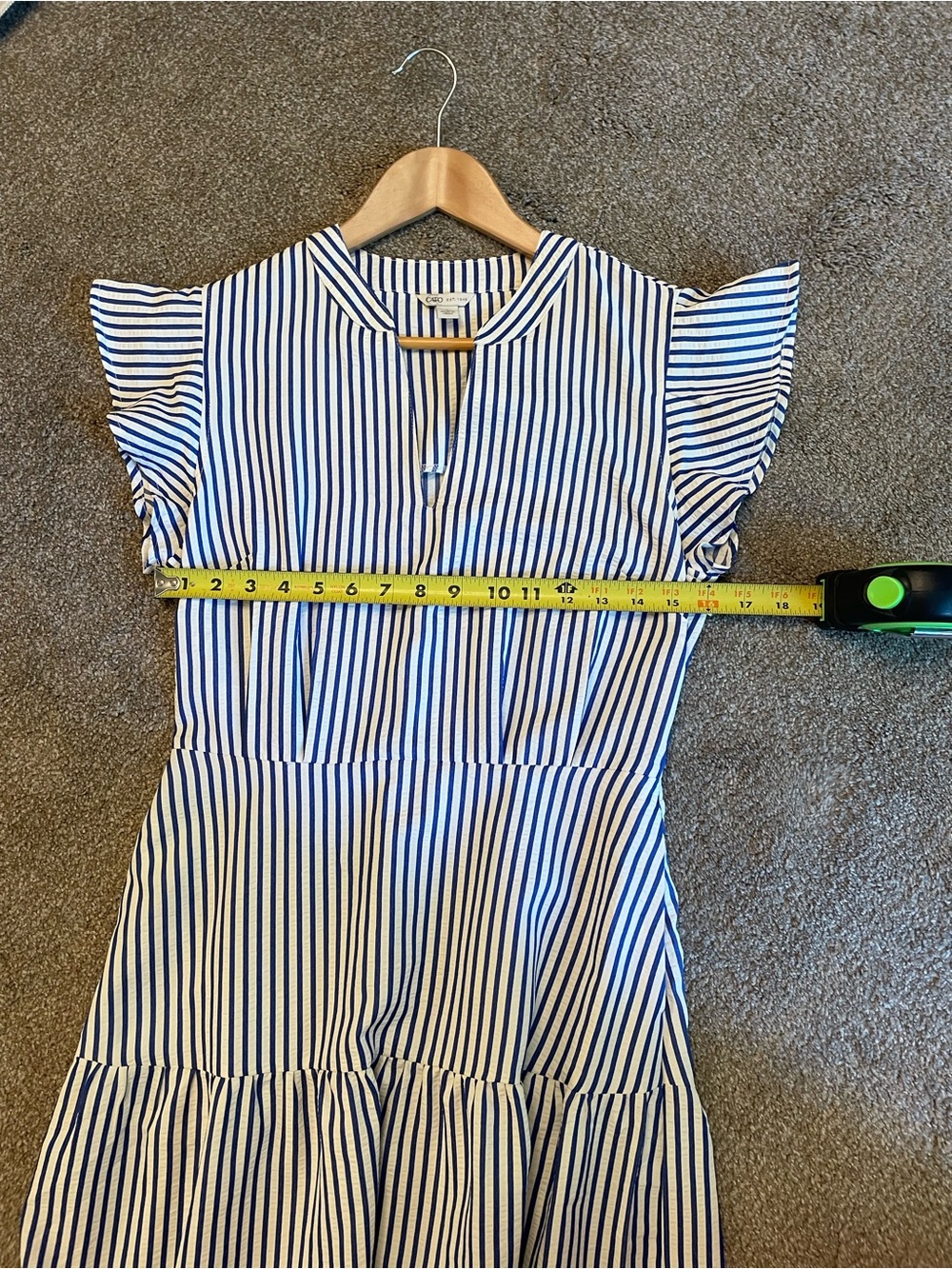 Cato Blue and White Striped Tiered Midi Dress V-Neck Size S nautical resortwear - Picture 6 of 9
